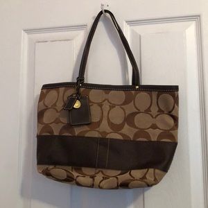 Brown Striped Small Coach Tote